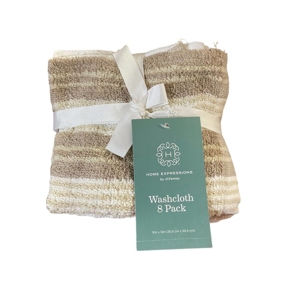 Home Expressions by JCPenney 8 Washcloths Pack in ribbon gift- 100% Cotton- New